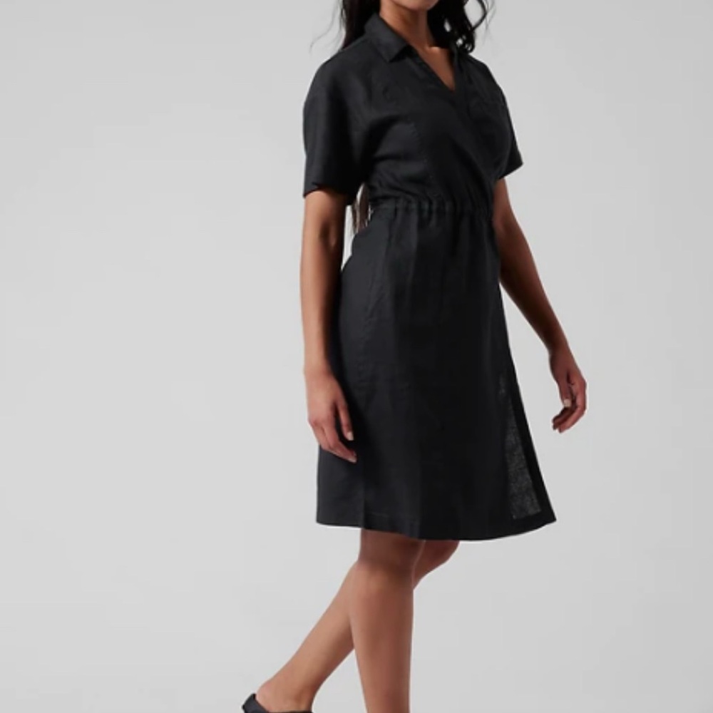 Athleta Playa Linen Wrap Dress Black Summer Dress w/ Pockets, Travel Never Worn